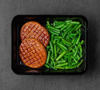 Burger au poulet - haricots verts